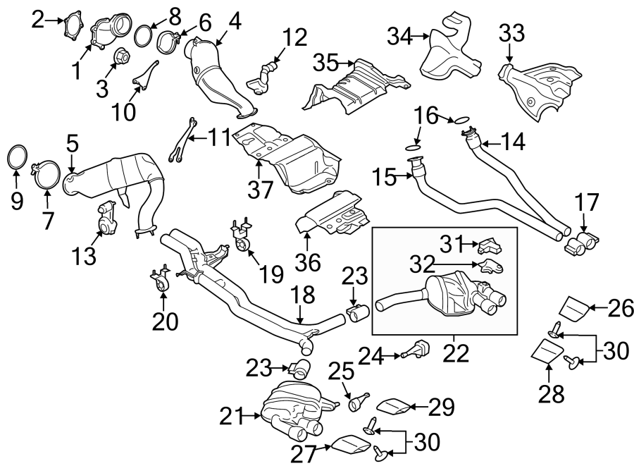 Diagram EXHAUST SYSTEM. EXHAUST COMPONENTS. for your 2013 Porsche Cayenne  Turbo Sport Utility 