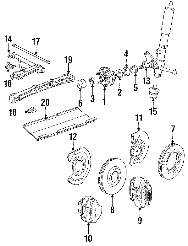 Diagram WHEELS & FRONT SUSPENSION. BRAKE COMPONENTS. SUSPENSION COMPONENTS. for your 2020 Porsche Cayenne   