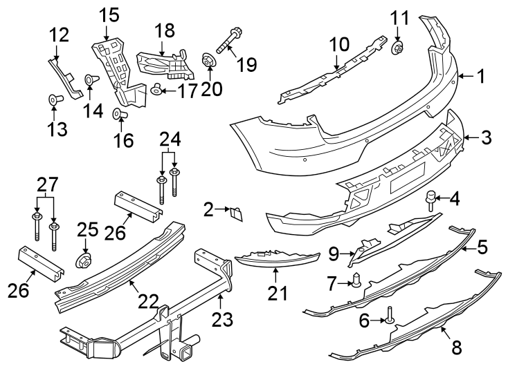 Diagram REAR BUMPER. BUMPER & COMPONENTS. for your 2003 Porsche Cayenne  S Sport Utility 