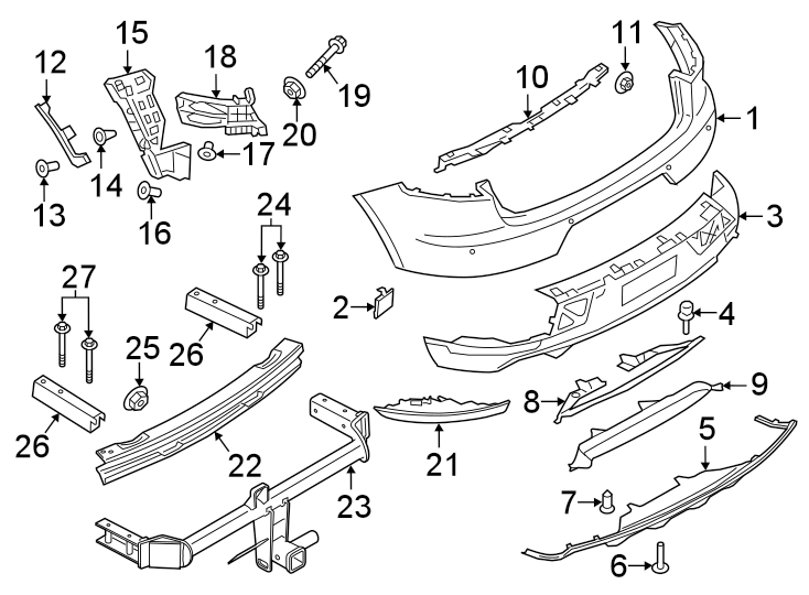 Diagram REAR BUMPER. BUMPER & COMPONENTS. for your 2004 Porsche Cayenne  Base Sport Utility 