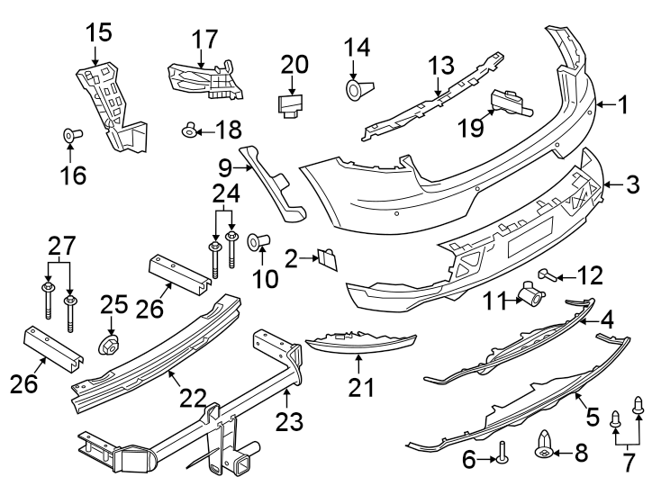 Diagram Rear bumper. Bumper & components. for your 2003 Porsche Cayenne   