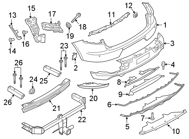 Diagram REAR BUMPER. BUMPER & COMPONENTS. for your 2019 Porsche Cayenne   