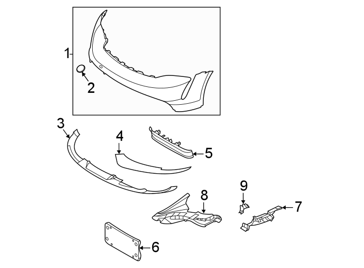 9Front bumper & grille. Bumper & components.https://images.simplepart.com/images/parts/motor/fullsize/6965030.png