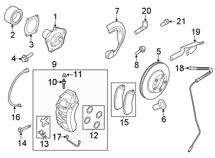 Diagram Front suspension. Brake components. for your 2005 Porsche Cayenne   