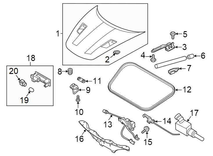 Diagram Hood & components. for your 2005 Porsche Cayenne   