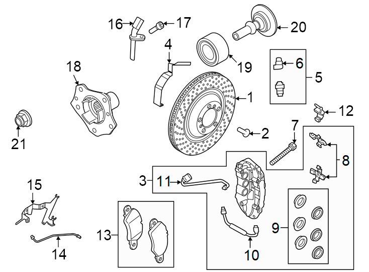 Diagram Front suspension. Brake components. for your 2005 Porsche Cayenne   