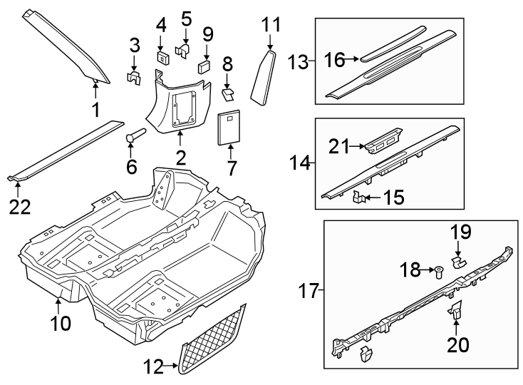 Diagram PILLARS. ROCKER & FLOOR. INTERIOR TRIM. for your Porsche 718 Cayman  