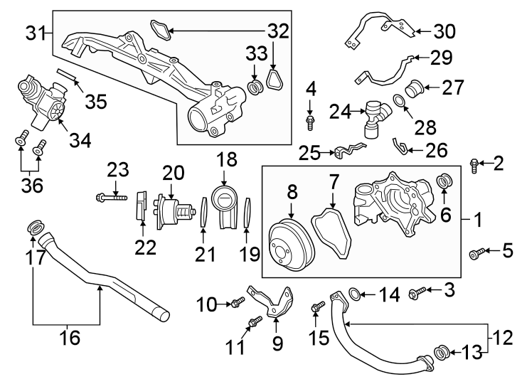 Diagram 2. 5 liter. Water pump & thermostat. for your 2010 Porsche Cayenne  S Sport Utility 