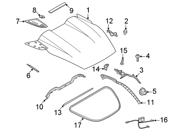 Diagram Engine lid. Lid & components. for your 2010 Porsche Cayenne   