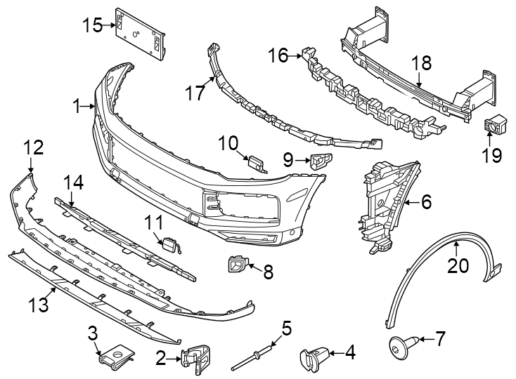 Diagram Front bumper & grille. Bumper & components. for your 2014 Porsche Cayenne   