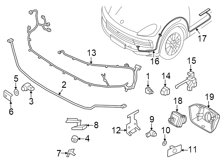 Diagram Front bumper & grille. Electrical components. for your 2021 Porsche Cayenne   