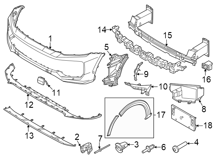 Diagram Front bumper & grille. Bumper & components. for your 2014 Porsche Cayenne   