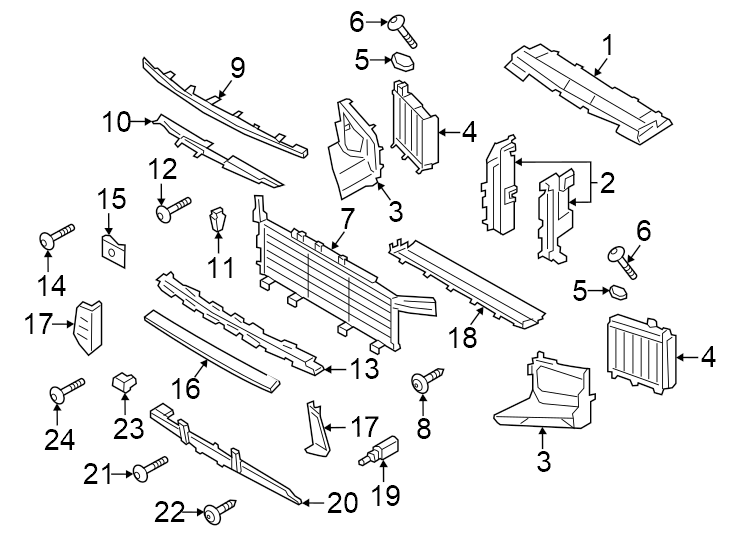 Diagram Radiator support. Splash shields. for your 2024 Porsche Cayenne  E-Hybrid Coupe Sport Utility 