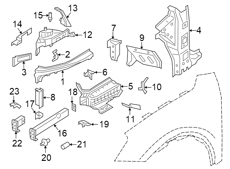 Fender. Structural components & rails.