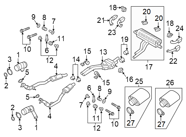 Diagram Exhaust system. Exhaust components. for your 2005 Porsche Cayenne   