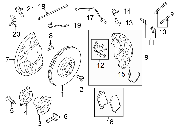 Diagram Front suspension. Brake components. for your Porsche Cayenne  