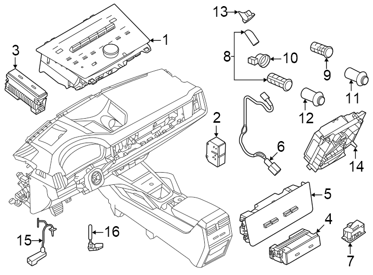 10Switches & controls. 2-ZONE ac. 4-ZONE ac. Compartment. Cup holder. Front. Rear. Rhodium grey.https://images.simplepart.com/images/parts/motor/fullsize/6971540.png