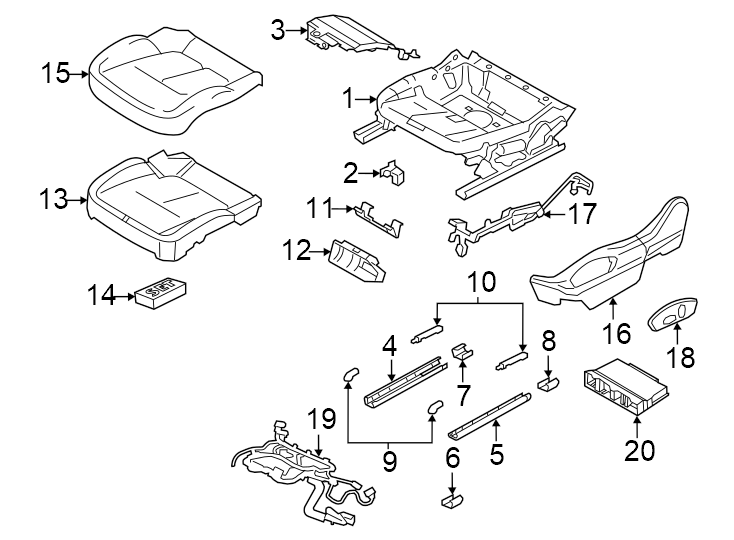 19Chalk. Partial leather. Rear. Right side only. Seat cushion. Smooth leather. Standard seats.https://images.simplepart.com/images/parts/motor/fullsize/6971560.png