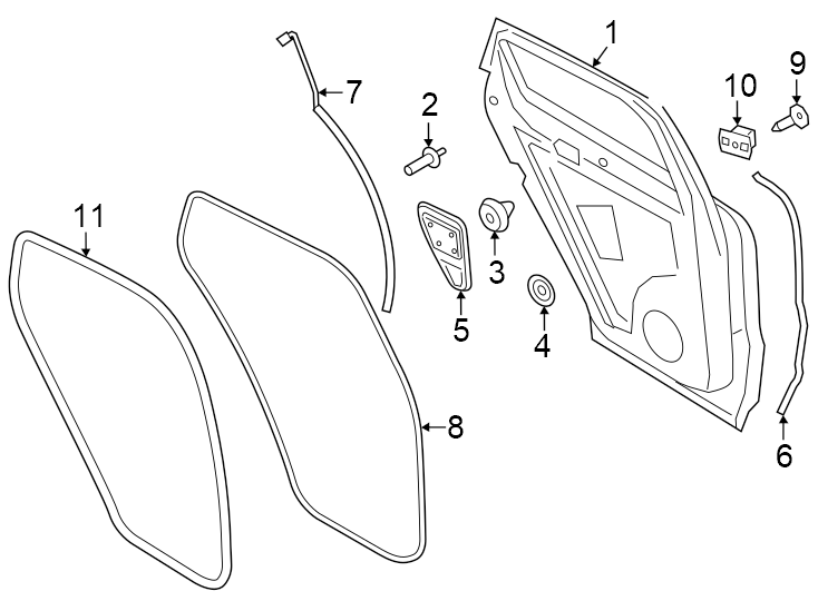 Rear door. Door & components.