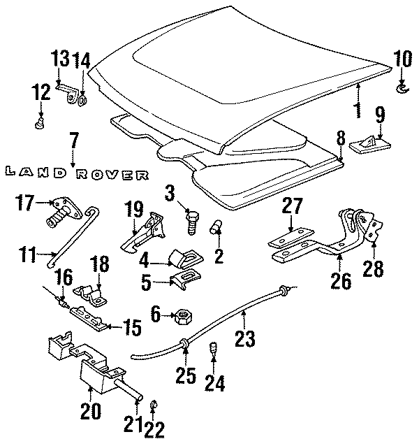 Diagram HOOD & COMPONENTS. for your Land Rover LR2  