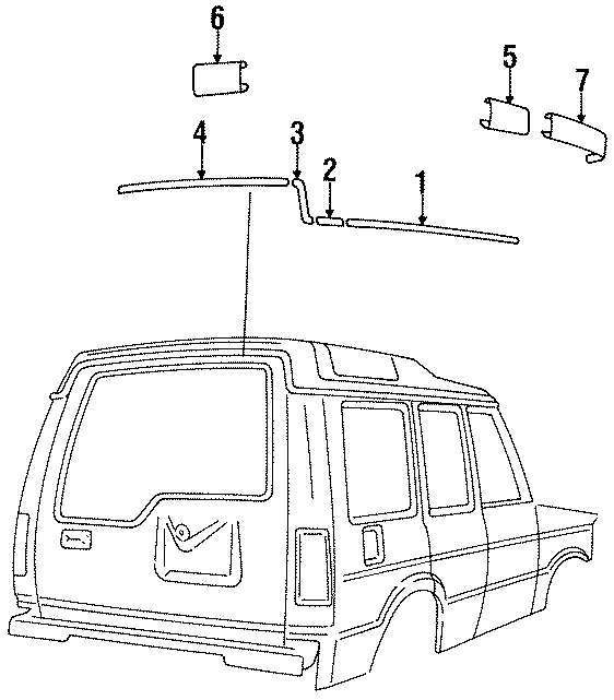 Diagram ROOF. EXTERIOR TRIM. for your 1996 Land Rover Discovery 4.0L V8 M/T SE7 Sport Utility 
