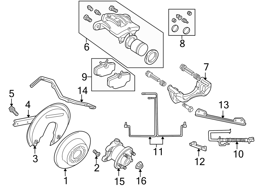 Diagram REAR SUSPENSION. BRAKE COMPONENTS. for your Land Rover Defender 90  