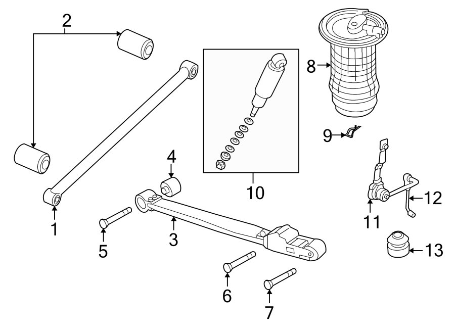 Diagram REAR SUSPENSION. SUSPENSION COMPONENTS. for your 2020 Land Rover Range Rover 3.0L 6 cylinder MILD HYBRID EV-GAS (MHEV) A/T AWD HSE Sport Utility 