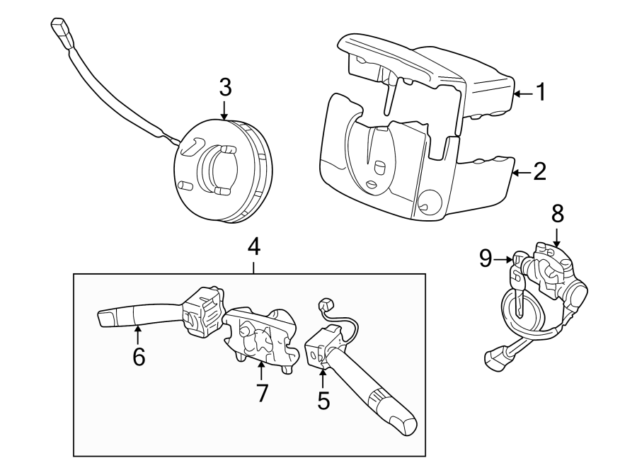 Diagram STEERING COLUMN. SHROUD. SWITCHES & LEVERS. for your Land Rover