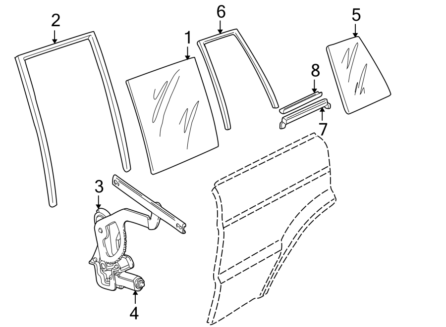 Diagram REAR DOOR. GLASS & HARDWARE. for your 1999 Land Rover Discovery   