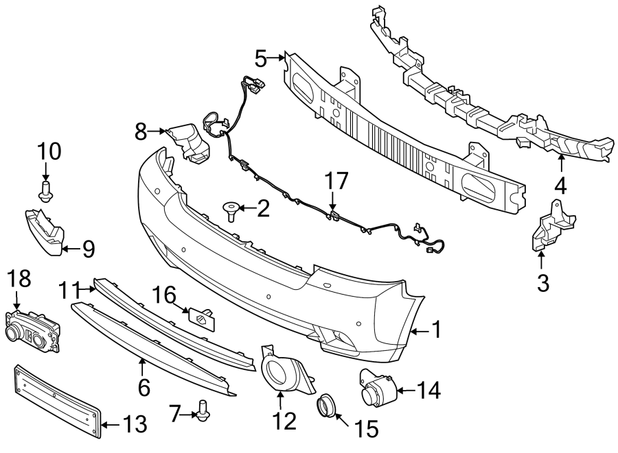 Diagram FRONT BUMPER. BUMPER & COMPONENTS. for your 2016 Land Rover Range Rover Sport 3.0L Td6 V6 DIESEL A/T HSE Sport Utility 