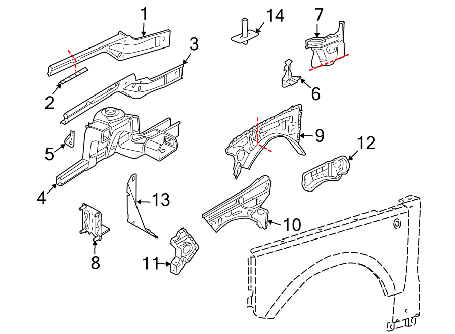 Diagram Fender. Structural components & rails. for your 1995 Land Rover Discovery 3.9L V8 A/T Base Sport Utility 