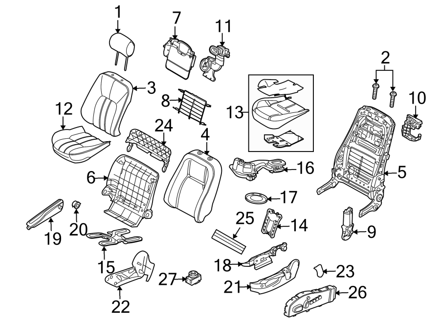 Diagram SEATS & TRACKS. FRONT SEAT COMPONENTS. for your 2009 Land Rover Range Rover   