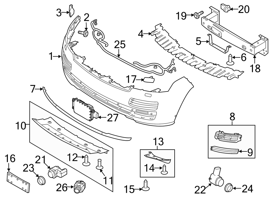 Diagram FRONT BUMPER. BUMPER & COMPONENTS. for your Land Rover