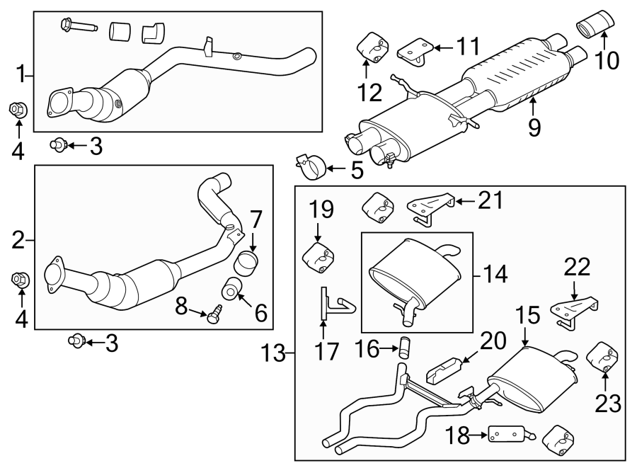 Diagram EXHAUST SYSTEM. EXHAUST COMPONENTS. for your 2024 Land Rover Range Rover Velar   