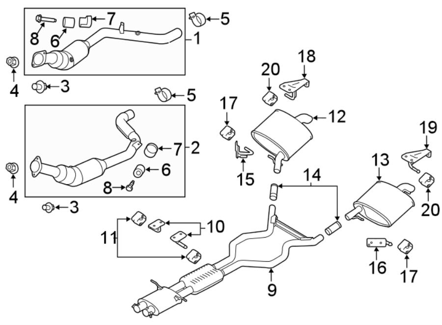 Diagram EXHAUST SYSTEM. EXHAUST COMPONENTS. for your 2015 Land Rover Range Rover Sport  SVR Sport Utility 