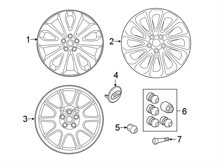 Diagram WHEELS. for your 2023 Land Rover Range Rover 3.0L 6 cylinder PLUG-IN HYBRID EV-GAS (PHEV) A/T SE Sport Utility 