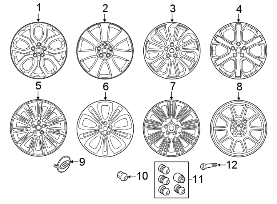 Diagram WHEELS. for your 2023 Land Rover Range Rover 3.0L 6 cylinder PLUG-IN HYBRID EV-GAS (PHEV) A/T SE Sport Utility 