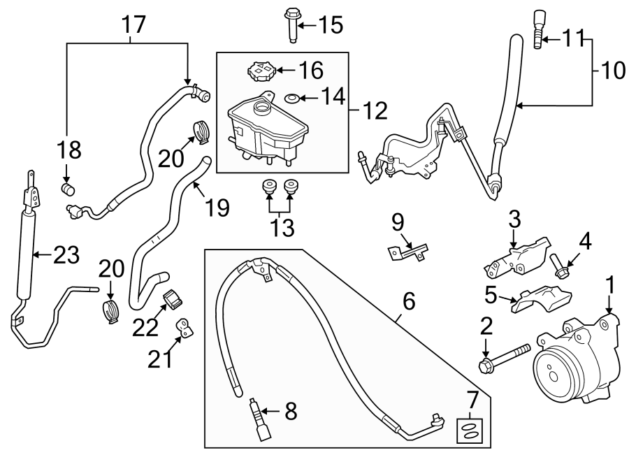 Diagram Front suspension. Pump & hoses. for your Land Rover