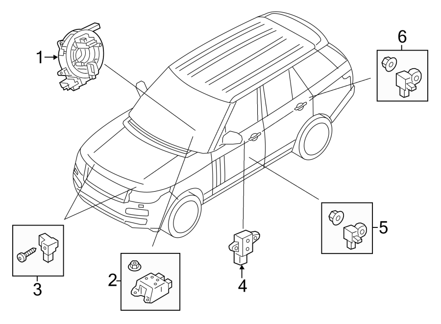 Diagram RESTRAINT SYSTEMS. AIR BAG COMPONENTS. for your 2013 Land Rover Range Rover   