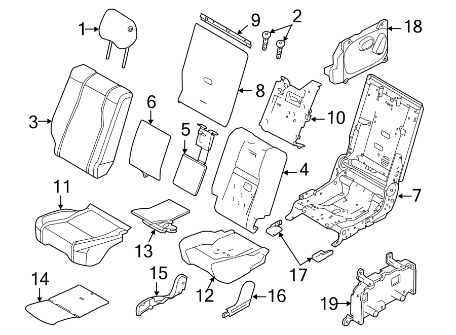 Diagram SEATS & TRACKS. REAR SEAT COMPONENTS. for your 2018 Land Rover Range Rover Velar 3.0L V6 A/T S Sport Utility 