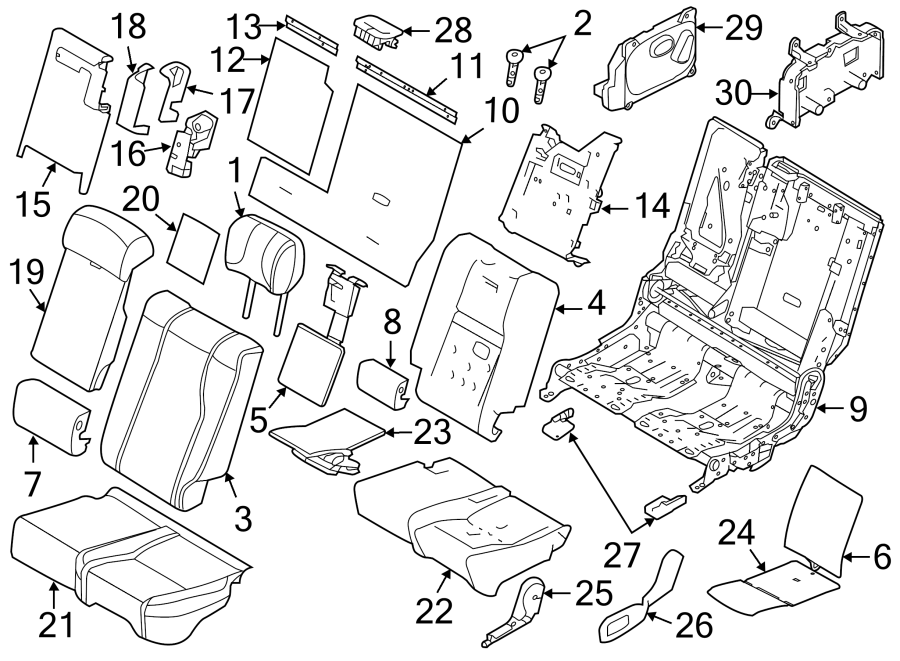 Diagram SEATS & TRACKS. REAR SEAT COMPONENTS. for your 2018 Land Rover Range Rover Velar 3.0L V6 A/T S Sport Utility 