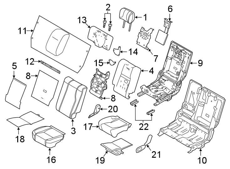 Diagram SEATS & TRACKS. REAR SEAT COMPONENTS. for your 2018 Land Rover Range Rover Velar 3.0L V6 A/T S Sport Utility 