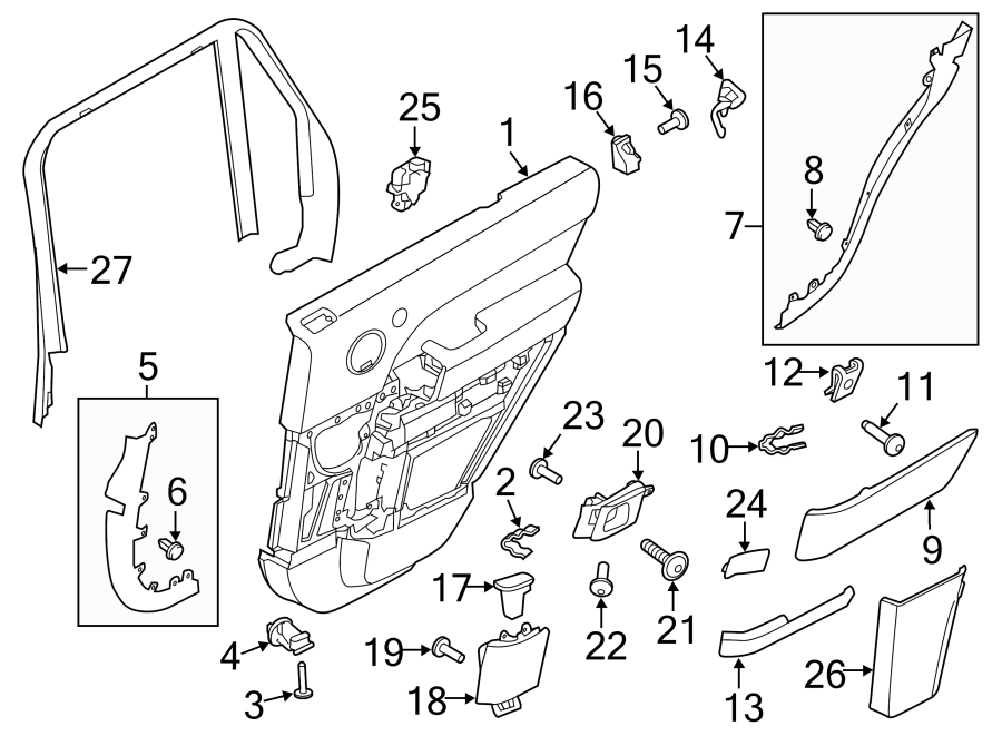 Diagram Rear door. Interior trim. for your 1996 Land Rover