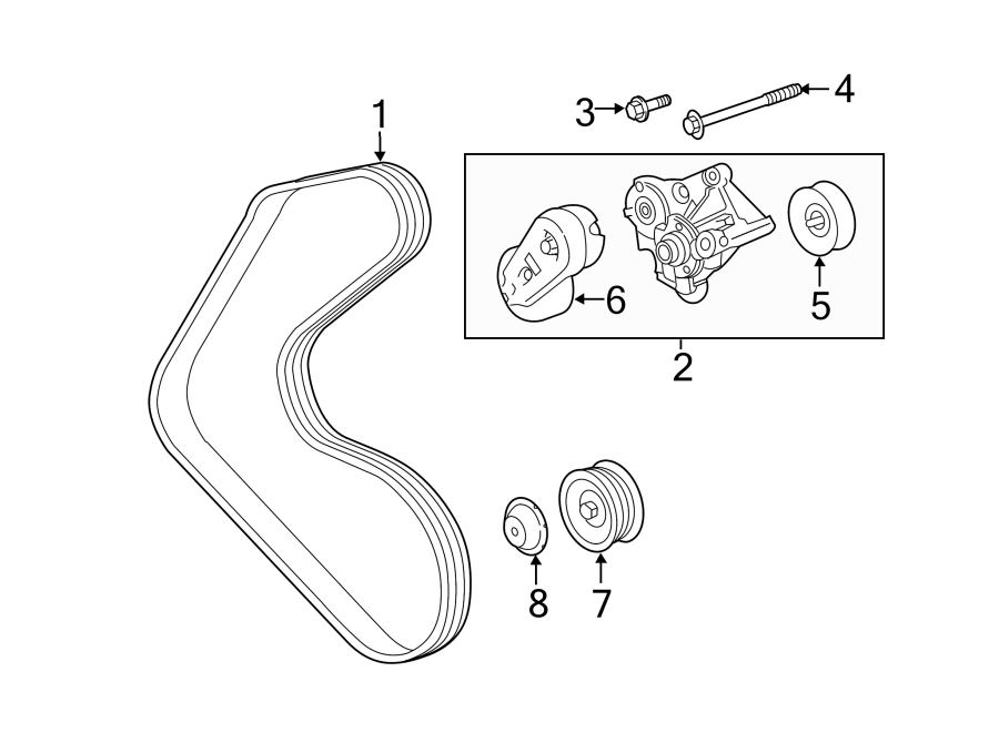 Diagram BELTS & PULLEYS. for your 2021 Land Rover Range Rover Sport 2.0L Ingenium PLUG-IN HYBRID EV-GAS (PHEV) A/T AWD Autobiography Sport Utility 