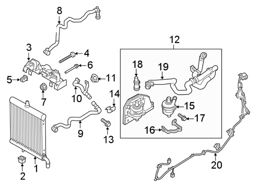 Diagram RADIATOR & COMPONENTS. for your 2020 Land Rover Range Rover Evoque   