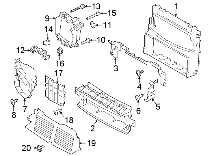 Diagram Radiator support. Air deflector. for your 2019 Land Rover Range Rover Evoque  SE Premium Sport Utility 