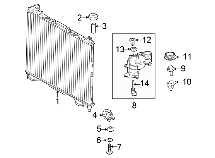 Diagram Radiator & components. for your Land Rover