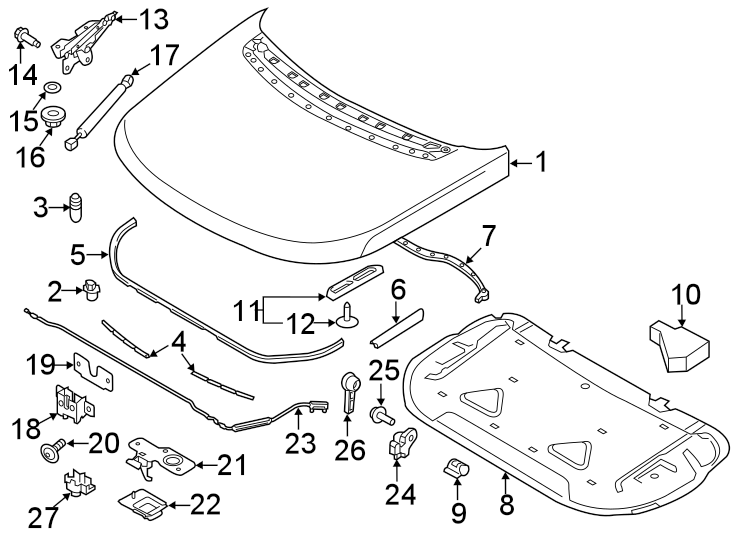 Diagram Hood & components. for your 2020 Land Rover Discovery  HSE Sport Utility 