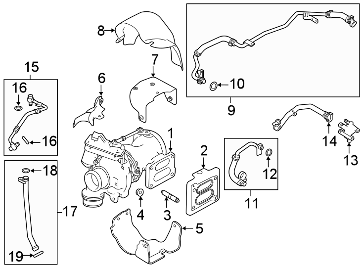 Diagram Turbocharger & components. for your 2023 Land Rover Discovery  R-Dynamic HSE Sport Utility 