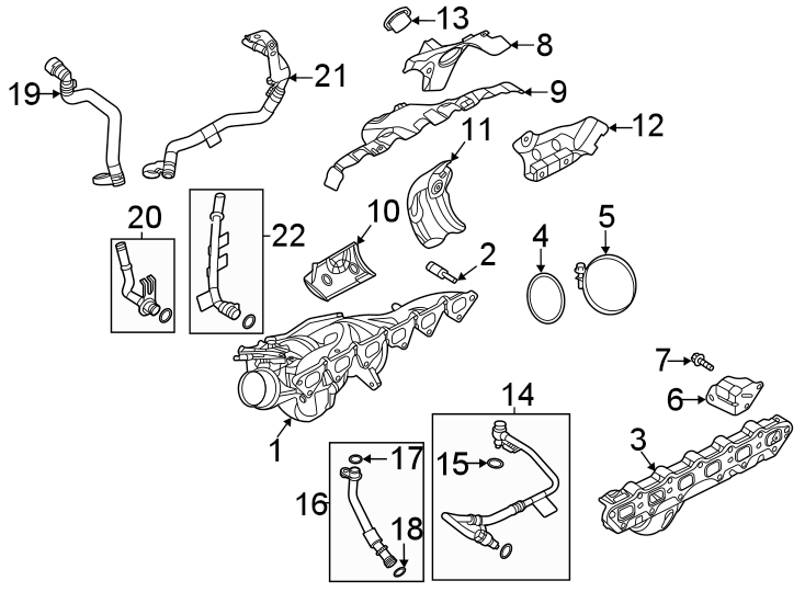 Diagram Turbocharger & components. for your 2022 Land Rover Range Rover Evoque  R-Dynamic S Sport Utility 